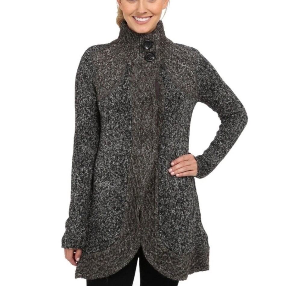 prAna Angelica Duster Cardigan Sweater Gray Chunky Knit Medium